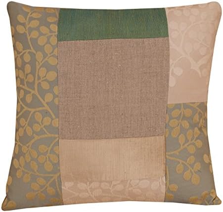 Rustic Cushion 15x15", Linen &amp; Silk Patchwork Pillow Cover, Handmade UK