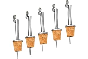 Layba Lot de 5 becs verseurs d'huile pour bouteilles, avec bouchon, système de ventilation, caoutchouc, bouchon, acier inoxydable, bec verseur avec bouchon anti-poussière (joint en liège)