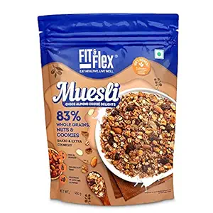 Fit & Flex Crunchy Baked Muesli | Choco Almond Cookie Delights Flavour | Loaded With Nuts and Cookies | Healthy Breakfast | 450 GM