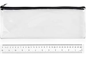 Surcotto 32cm Clear Pencil Case for Exams, 30 cm Ruler Included, Large Long Transparent See Through Pencil Case for GCSEs, 1 Pcs, 32cm Clear-Black