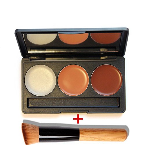 VALUE MAKERS 3 Colour Contour Palette - Professional Blemish Concealer - Make Up Foundation - Makeup Foundation Cosmetics - Contour Kit - Concealer Palette - Primer Makeup Palette - Cream Contour Palette - Concealers Set - Cream Contour Kit + Foundation Blusher Powder Makeup Brushes Free