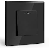 BSEED 1 Gang 1 Way Light Switch,Glass Frame Wall Switch,10 Amp Black Push Button Light Switch,Toggle Switch 86mm