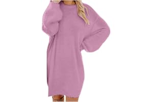 EXHLOAG Jumper Dresses for Women Knitted,Trendy Womens Sweater Dress O Neck Sleeve Solid Knitted Sweater Dresses Slim Fit Pullover Knitwear Casual Dresses Long Sleeve Tunic Medium Length Dresses Sale