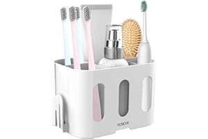 YUNCHI Toothbrush Holder for Bathroom, Electric Toothbrush Toothpaste Holder Wall Mounted, Toothbrush Caddy Countertop Stand with 5 Slots, White
