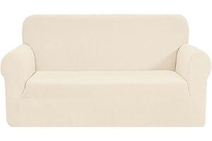SAMSTEX Stylish Sofa Cover Stretch 1-Piece Sofa Slipcovers High Stretch Sofa Covers 2 Seater Thick Soft Loveseat Sofa Protector Machine Washable Non Slip Couch Covers (2 Seater, Beige)