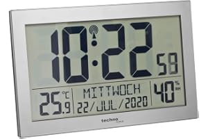 Technoline digital, slimmad och modern väggklocka eller bordsklocka, radioklocka, klar LCD-display