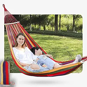 Kixre Hammock-Indoor Hammock Single-Doble Person Large Canvas Cotton Hammock with Carry Bag for Patio Porch Garden Backyard Lounging Outdoor and Indoor