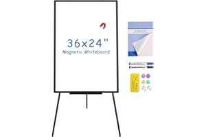 ‎VIZ-PRO VIZ-PRO Magnetische Whiteboard-Staffelei Schwarz, 90 x 60 cm, Tragbares Trockenabwischbares Board, Höhenverstellbar für Schule, Büro und Zuhause