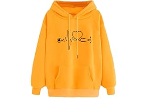 riou Sudaderas Mujer con Capucha Baratas Anchas Chica Impresión Top Suéter Mujer Tallas Grandes Camiseta con Bolsillo Deportivos Pullover Moda Originales Otoño e Invierno