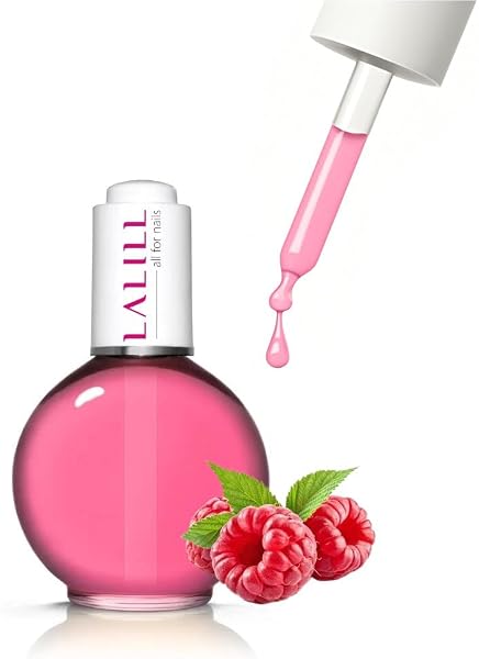 LALILL Aceite de Cuticulas y Uñas 75 ml - Vegano Cuidado con Aceite de Almendras Dulces y Melocotón - Tratamiento Reparador y Fortalecedor Con Pipeta - Aroma Frambuesa - Uso Profesional y Doméstico - 1