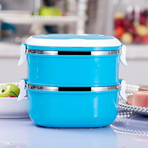 yxhflo Square Boxes Seal leak-double insulated lunch boxes Stainless Steel Korean Bento Boxes Candy color,1500Ml,Double