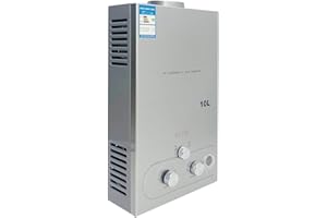 CDZHLTG Tankless Propane Gas Water Heater, 6L-18L Portable Instant Hot Water Heater LED Display Propane Water Heater Instant On-Demand Boiler with Shower Head Kit for Kitchen Home Camping,(10L,Silver)