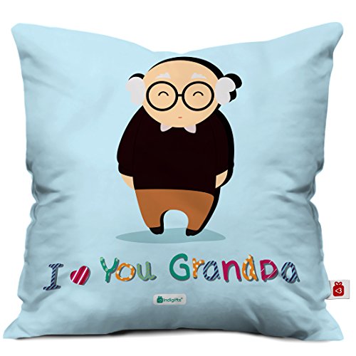 Indigifts Grandfather Birthday Gifts Love You Grandpa Quote Cute Granddad Illustration Blue Cushion Cover 12x12 inches - Gift for Grandparents Anniversary, Dada-Granddad-Birthday, Grandfather Pillow