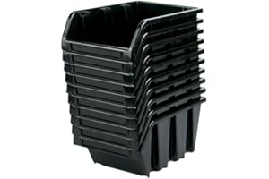 VALLE VERDE Lot de 10 boîtes empilables en plastique pour atelier, garage, noir, 12 cm x 19,5 cm x 9 cm