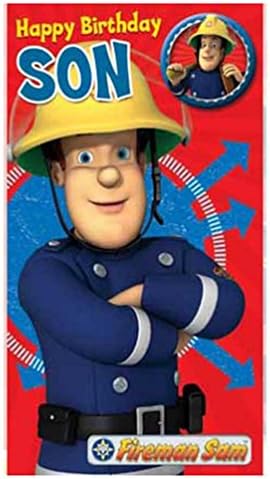 Fireman Sam - Son Birthday Card With Badge - 5x9" [Red]