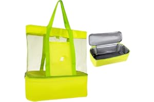 KOKOBOX Borsa Mare Rete Grande Borsa Da Spiaggia Borsa Frigo Da Spiaggia Borsa Termica Borsa Da Viaggio Alimenti Mantenere Caldo O Freddo All'Aperto Barbecue Campeggio Separazione Asciutta E Umida