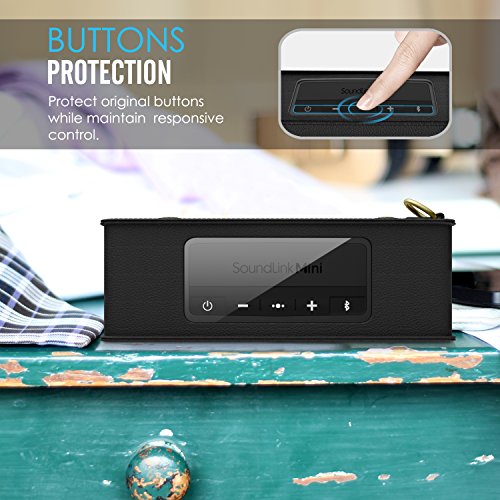 MoKo Bose SoundLink Mini / Mini II Bluetooth Lautsprecher Hülle Abdeckung, Premium PU Leder Schutzhülle Case mit Handschlaufe/Karabiner für Bose SoundLink Mini 1/2 Bluetooth Wireless Speaker, Schwarz - 4