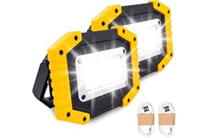 Trongle LED Rechargeable Work Lights, 30W Floodlight Battery Security Light with 3 Modes Outdoor COB Camping Lights with USB Waterproof for Garage, Fishing, Hiking, 2 Packs (Battery Included)