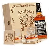 6 piezas de regalo Set 1 x caja de madera 1 x jack Daniels n.º 7 Whiskey 2 x untersetzter 2 x vasos de whisky Stölzle New York Bar incluye su personal Nombre grabado