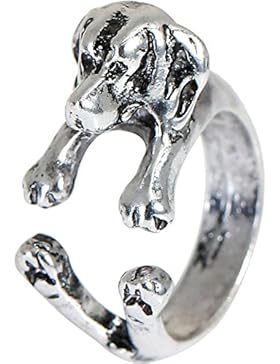 SiAura Material - Offener Ring Hund, Innendurchmesser 14,7-16,5mm, Farbe Antiksilber, Mädchen Damen Geschenk