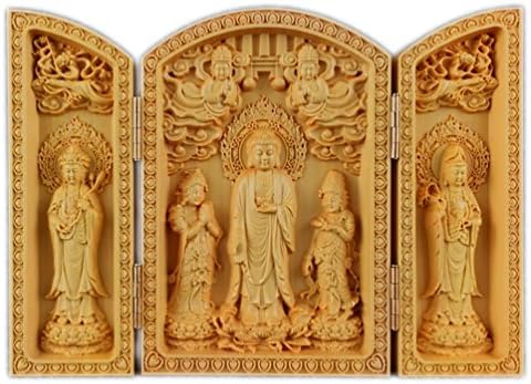 CLHK Boxwood Figurine Three Open box wooden crafts Decorations hand carved , 10*7*2.8cm