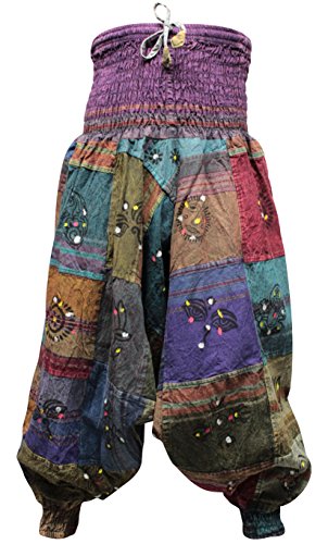 Shopoholic Fashion Colourful Bulky Harem Trouser Patched With Traditional Signs,loose pants