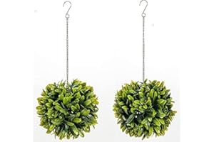 Metro Garden 22cm Rhododendron Glossy Large Leaf Topiary Ball, Artificial Outdoor Plants Hanging Topiary, Green (Pack of 2)