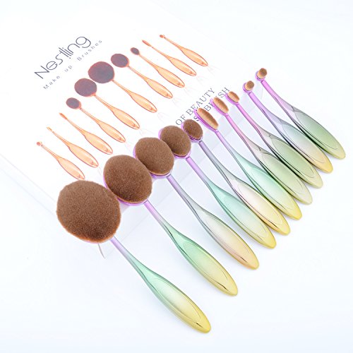 Nestling®10 Pieces Oval Makeup Brush Set Professional Foundation Concealer Blending Blush Liquid Powder Cream Cosmetics Brushes, Toothbrush Curve Makeup Tools for Face and Eyes