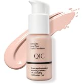 QIC Makeup Foundation, Medium to Full Coverage, Waterproof and Long Lasting 12H+, Creamy and Silky Texture, Easy to Apply, Cr