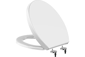 WHYFONE Tapa WC de Cierre Suave, Liberación Rápida para Fácil Limpieza, Asiento de Inodoro de Fijación Superior Simple con Bisagras Ajustables en 360º Asiento de Inodoro Estándar en Forma de O