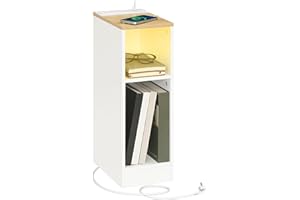 ‎MAHANCRIS MAHANCRIS Beistelltisch mit Ladestation, Nachttisch mit Sensor-LED-Licht, Couchtisch, für Kleine Räume, Wohnzimmer, Schlafzimmer, Braun und Weiß AETNW25UE01