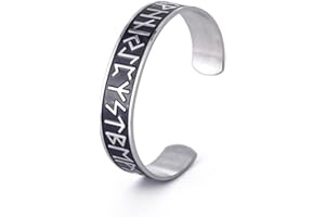 SIPURIS Pulsera vikinga con runa para hombres/mujeres, vikingo, nórdico, anciano futhark, 24 runas, brazalete de acero inoxidable, amuleto pagano, talismán, joyería nórdica