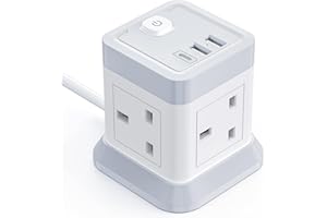 Extension Lead Cube with USB, BEVA 4 Way Power Strip with 3 USB Ports, Desktop Power Extension Socket with 1.5M Extension Cable Cords for Home Dorm Office Travel-WHITE