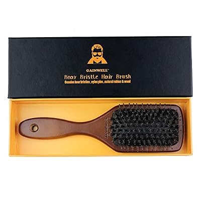 GAINWELL BROSSE À CHEVEUX PLATE EN SOIE DE SANGLIER NATURELLE – Utilisée par les coiffeurs professionnels