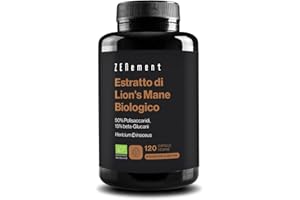 Lions Mane Bio, 120 Capsule vegane | Hericium Erinaceum Mushroom con 50% di Polisaccaridi e 15% di beta-Glucani | Integratori Funghi | Senza Glutine e Latticini | Zenement