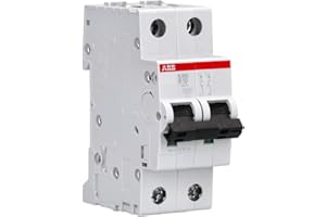 Interruptor automático S202-B10, 2P, curva tipo B, 10 A, capacidad de corte máxima de 6 kA a 400 VAC (Referencia: ABB 2CDS252001R0105), blanco y rojo