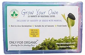 OFO ONLY FOR ORGANIC 25 Variety of Vegetable Seeds with 25 Grow Bags