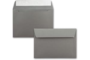 ‎NEUSER PAPIER Pack of 50 DIN C5 Graphite (Grey), Self-Adhesive, Elegant Envelopes for Large Invitations and Cards for Birthdays or Weddings, 16.2 x 22.9 cm