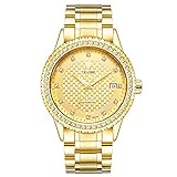 Herren Gold Edelstahl Uhr Strass Automatische Uhren mit Kalender