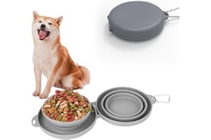 LIAMCUTE Hundenäpfe Faltbare Reiseschale,Doppel Hunde Reisenapf Trinknapf, Doppel Reisenapf Hund für unterwegs, Rutschfester Erweiterbare Tassenschüssel Für kleine und große Hunde