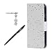 Produktbild Huawei Mate 9 Hülle, Huawei Mate 9 Schutzhülle, Alfort 3 in 1 Lederhülle Bling Glitter Fashion Design Premium PU Leder Hohe Qualität Tasche Case Cover Kasten Abdeckung Wallet für Huawei Mate 9 5.9" Smartphone Funktion Standfunktion Unterstützte Telefone und Magnetverschluss ( Weiße Sterne ) + Alfort Schwarz Stylus Pen + Netter Staub Stecker