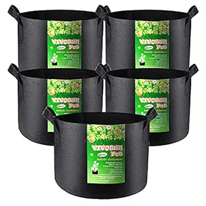 VIVOSUN 5-Pack 25 Gallon Plant Grow Bags, Premium Series 300G Thichkened Non-Woven Aeration Fabric Pots w/Handles - Reinforced Weight Capacity & Extremely Durable (Black)