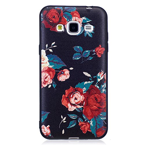 Samsung Galaxy J3 / J3(2016) SM-J310 Hülle, Chreey [Prägemuster] Full Body Cover Bumper Case Weich TPU Silikon Handyhülle Matt Kratzfeste Anti-Rutsch Schutzhülle Backcover [Chinese Rose]