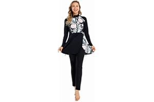 obaSeteck Muslimische Badeanzüge für Frauen Vollständige Abdeckung Strandkleidung Islamischer Burkini Lange Ärmel Bescheidene Bademode Badeanzug