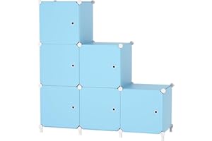 ATTDETJL Organizador 6 Cubos con Puertas - Estante Modular Apilable para Dormitorio, Armario, Salón o Debajo Escaleras, Fácil Montaje, Color Azul ATTSL6005