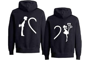 SEVPUIKL Couple Sweatshirt à Capuche pour Femmes et Hommes Couple Pull Assorti Couple Hoodie Cœur Sweat à Capuche Manches Longues Couple Cadeau Saint Valentin Noir Blanc Gris 1 Pièce