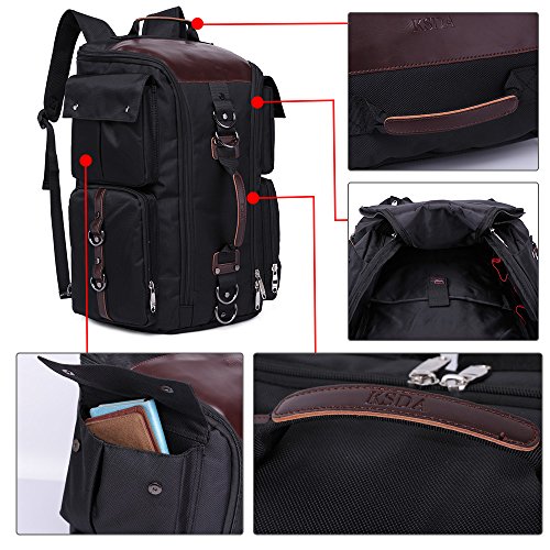 KSDA Herren Mode Vintage Rucksäcke Laptop Rucksack Oxford-Gewebe Knapsack Reisen Multifunktions Handgepäckstück Daypack Schwarz - 6