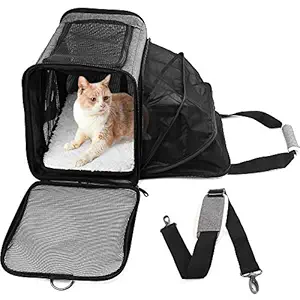 PrimePets Cat Carrier, TSA Airline Approved Pet Carrier Bag for Small Medium Dogs, Puppies, Kittens, Expandable Soft Sided Dog Carrying Case for Travel, Collapsible, Foldable, Gray