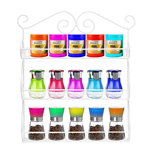 AISHIN Gewürzregal Scroll Spice Dekorative Wand befestigter 3 Tier Wandbehang Kitchen Spice Rack（weiß） - 4