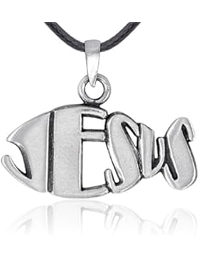 Llords Schmuck | Jesus Christian Fisch Anhänger Halskette, feinster Zinn Metall Modeschmuck